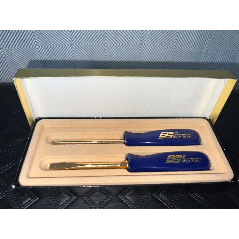 Snap-on 65th Anniversary Screwdriver Set 1920-1985 Vintage Gold Tone Blue 2pc